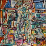 KouroshBahar 2023,2016-2014,2004 - Artist & His Models ~ Bishoff Nude - 18x18x0.75 - 1.7 LB =IMG 1644~Pv~BtCtExy SatCy~Cp2