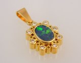 Black Opal Pendant - Diamonds in 18k Gold