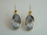 Dendrite Chalcedony Earrings - little blue Sapphires in silver & gold