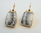 Dendrite Chalcedony Earrings - small Sapphires in Gold & Silver