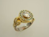 Gold Ring with white & blue Diamonds
