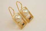 Pearl Earrings with Small Sapphires