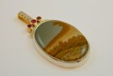 Silver-Gold Pendant with Small Rubies & Landscape Jasper