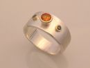 Silver Ring with Orange Sapphire & Black Diamonds