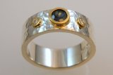 Silver Ring with Sapphire Diamonds in 14K Gold Setting