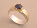 Silver & Gold Ring w Blue Sapphire Cab