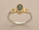 Silver & Gold Ring with Green Sapphire & Diamonds