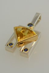 Yellow & Blue Sapphire Pendant in Silver & Gold