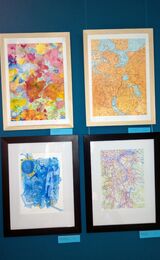 Map work pieces currently at HunterSaville gallery, Isle of Cumbrae. Part of the Three Islands exhibition