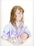 Mother and Child - colour pencil portrait