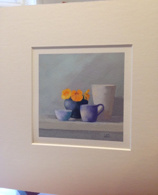 Nasturtiums and Blue, Mounted