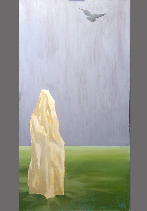 'Hawk and Standing Stone' - Oil on board