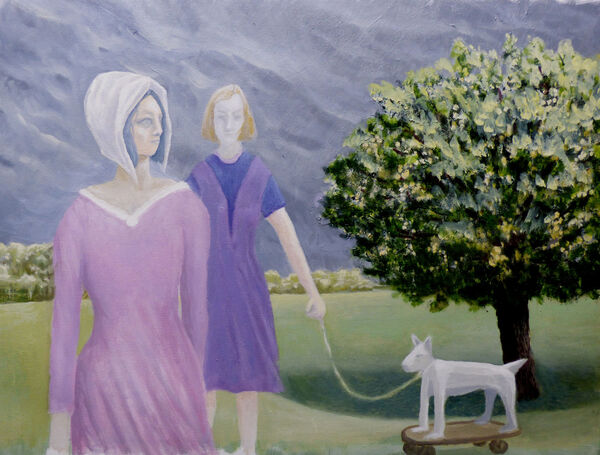 'Sisters in the park' - oil on canvas