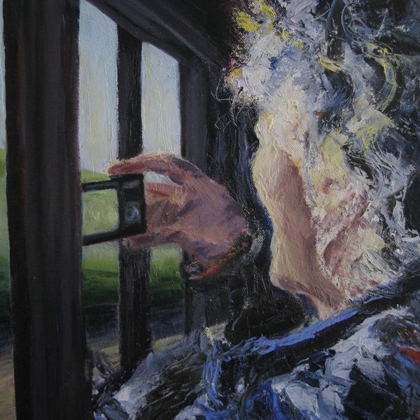 Ursula on the steam train (53cm x 43cm)