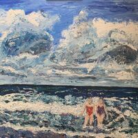 Swimming on Brancaster beach