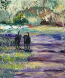 Labradors in the woods