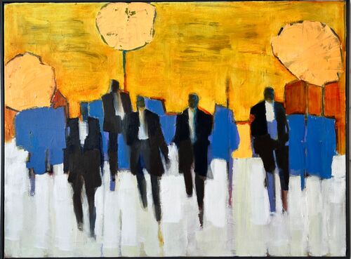 Five figures in a landscape