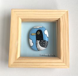 Cheeky Seagull Handpainted Stone in a 3x3 inch frame.