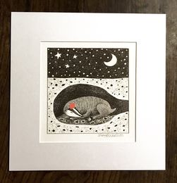 Digital print of Sleeping Badger with a red party hat on. For 12x12 inch frame