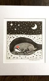 Digital print of Sleeping Badger with a red party hat on. For 12x12 inch frame