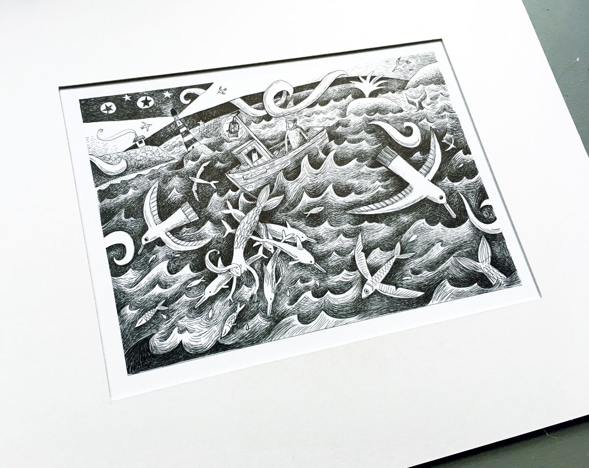 Flurry At Sea - Pen line print
