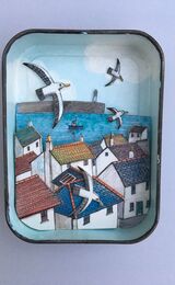 Cornish Rooftops 3-D artwork in a vintage tobacco tin
