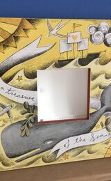 'A Treasure of the Sea' hand Illustrated wooden mirror in yellows and greys.