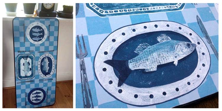 Hand-printed camper van table.