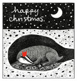 Christmas Card - Sleeping Badger 13 x 13cm on 300gms card.