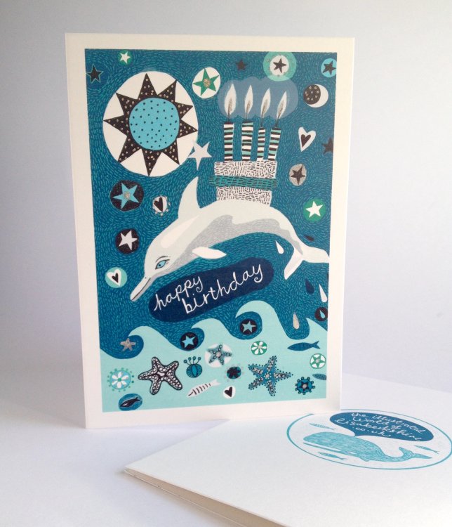 Happy Birthday Dolphin Card. From Animals and Stars Range.