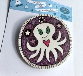 Illustrated Purple Octopus Brooch