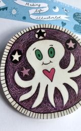 Illustrated Purple Octopus Brooch