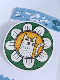 Illustrated Daisy Cat Brooch