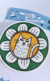 Illustrated Daisy Cat Brooch