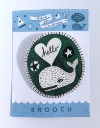 Illustrated Green 'Hello Whale' brooch