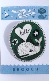Illustrated Green 'Hello Whale' brooch