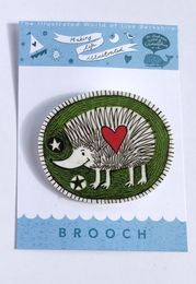 Illustrated Green Hedgehog Brooch
