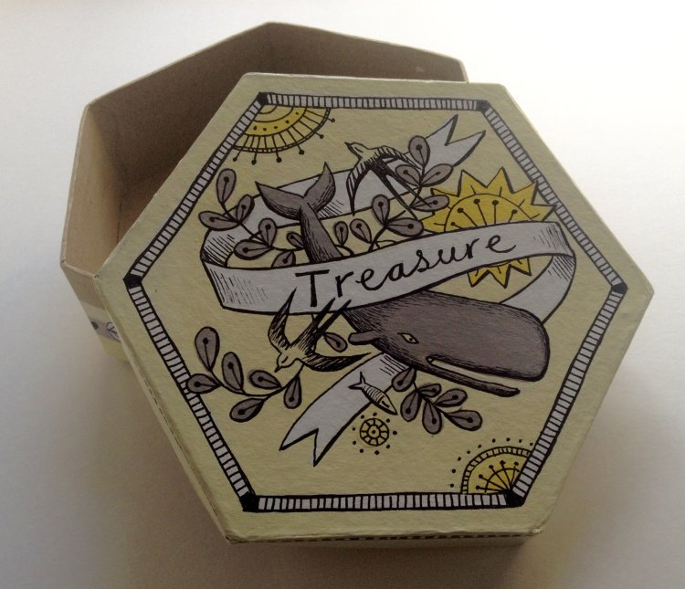 Illustrated Treasure Box in Whale and swallow theme.