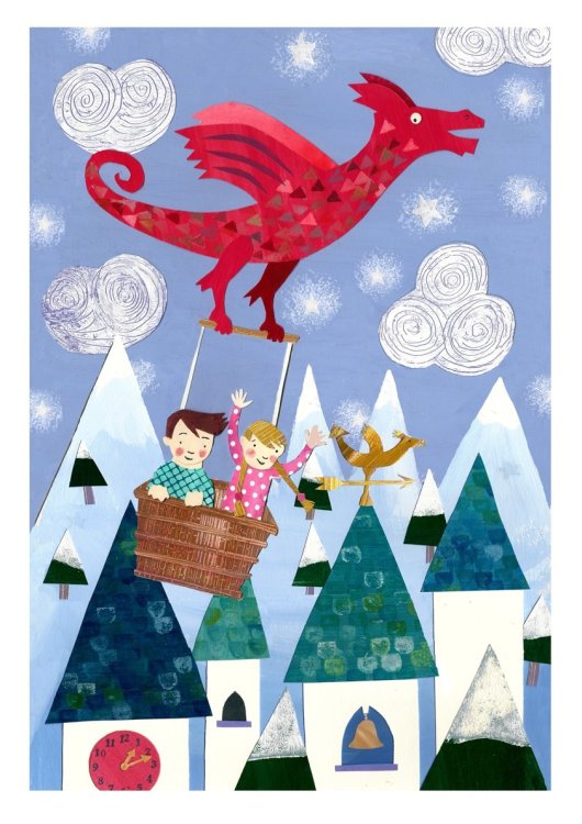 Fairytale Dragon Collaged Illustration.