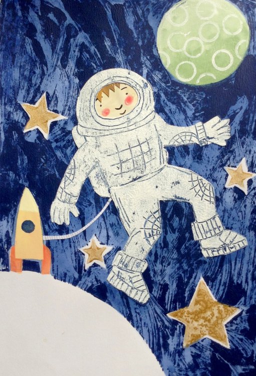 Astronaut Boy Handprinted Illustration