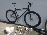 Trompe L'oeil bike painted on exterior wall at Charlie the Bikemonger's shop, Swanage.