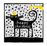 Christmas Cat. Black and white. And some yellow. Hand drawn and digital.