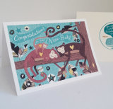 Congratulations on your new baby card. Monkey Family.
