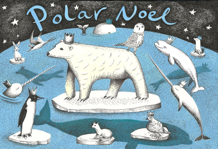 Polar Noel - Polar Bear and animals Christmas Card on 300gms Card.