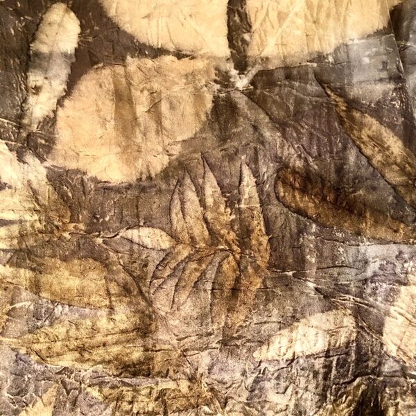 Detail: gold and bronze contact print on silk