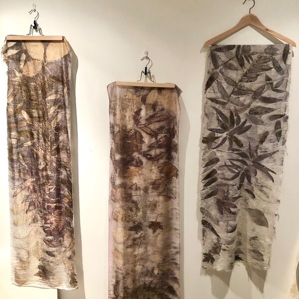 Botanical contact print on silk and calico using the ‘bundle and steam’ method for natural dye extraction
