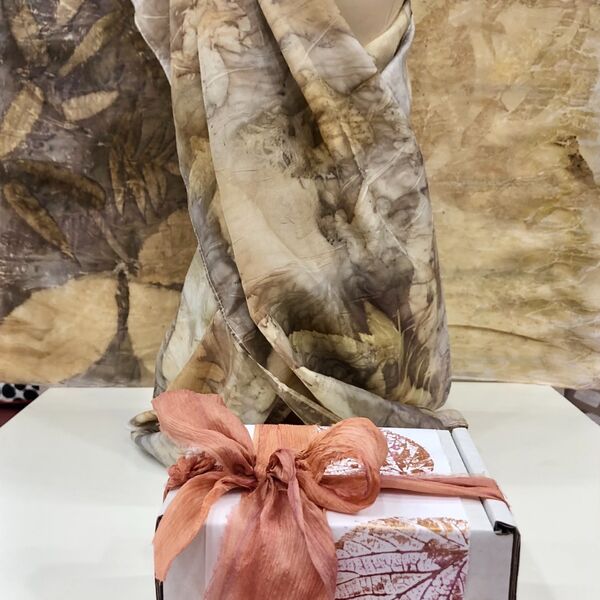 Eco print silk scarf and gift box