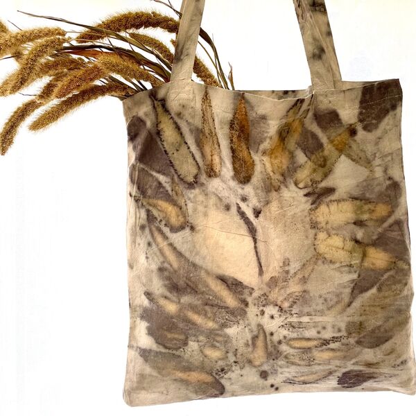 Eco-print tote bag, Sumac and eucalyptus