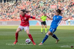 Battle for the ball in the World Cup qualifier Denmark vs Azerbaijan at Energi Viborg Arena in Viborg, Denmark