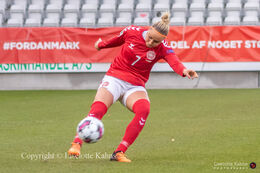 Sanne Troelsgaard (#7 Denmark) with a shot in the World Cup qualifier Denmark vs Azerbaijan at Energi Viborg Arena in Viborg, Denmark